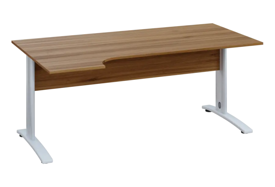 ERK 28 - 184 stůl kancelářský, rohový, levý, kovová podnož bílá, deska 25 mm, široký 1800 mm, ořech světlý